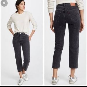 LEVI'S Wedgie Skinny High Rise Raw Hem Button Fly in Faded Black